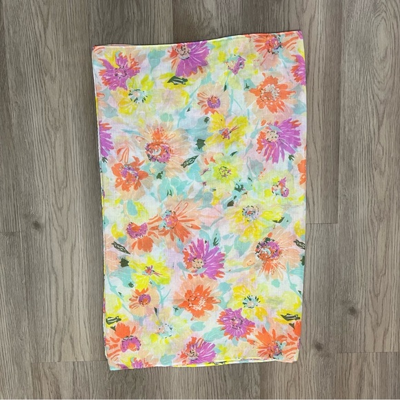 Lightweight Floral Scarf Pastel Multicolor Sheer - Picture 3 of 5